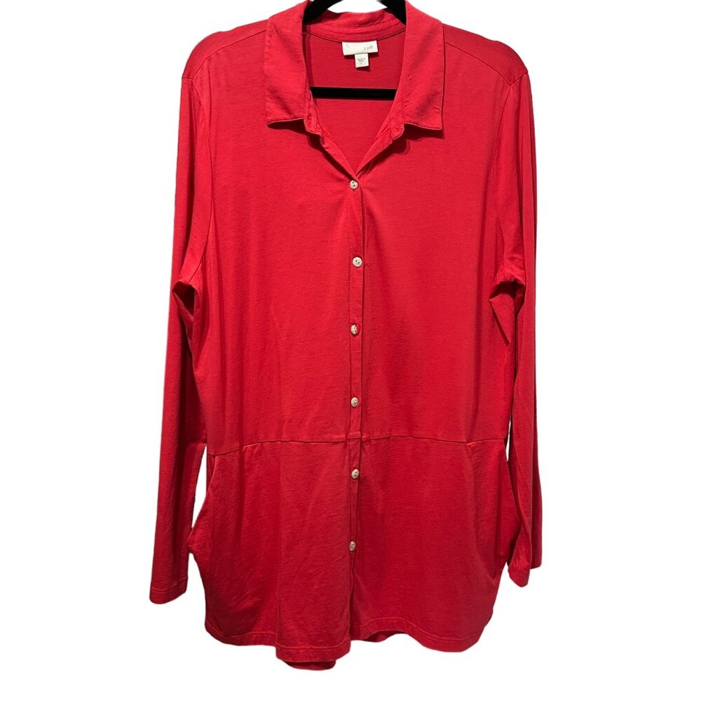 J. Jill women’s size L red pima cotton long sleeve button front top